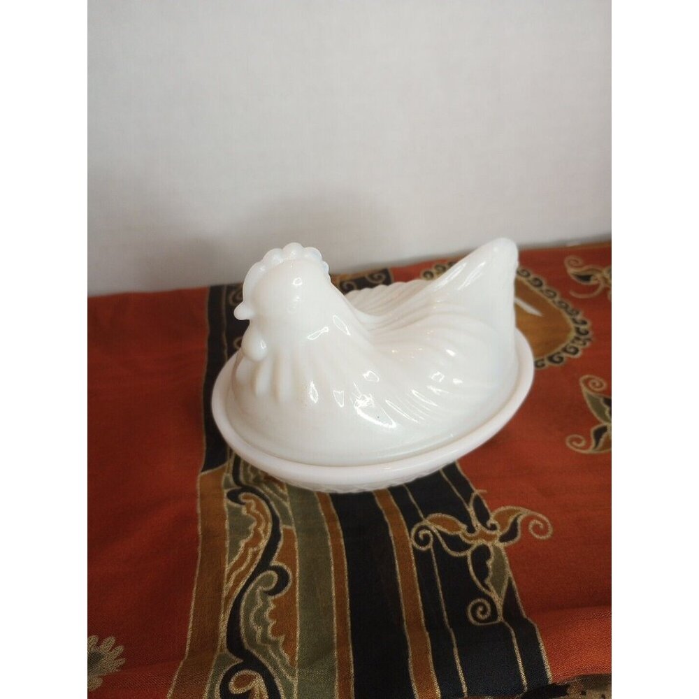 Hazel Atlas Milk Glass Hen on Nest Dish Covered Candy Bowl White Chicken Small